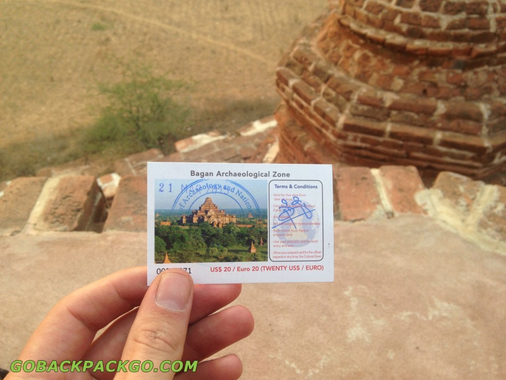 Tourist fee Bagan