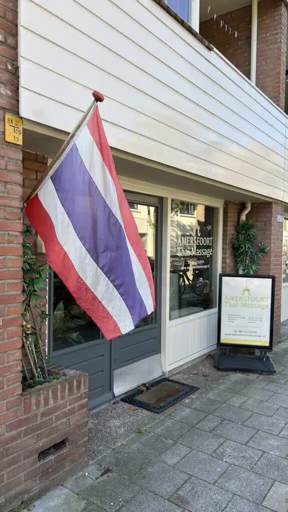 Amersfoort Thai Massage shopfront with the Thai flag, Amersfoort
