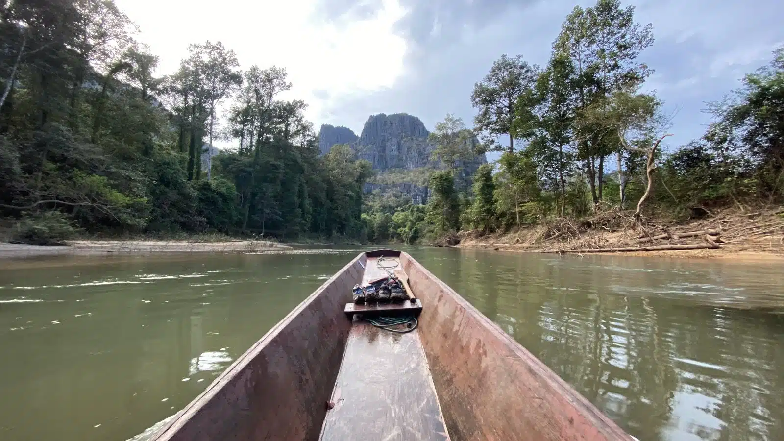 Longtail boat on the river at Kong Lor Cave